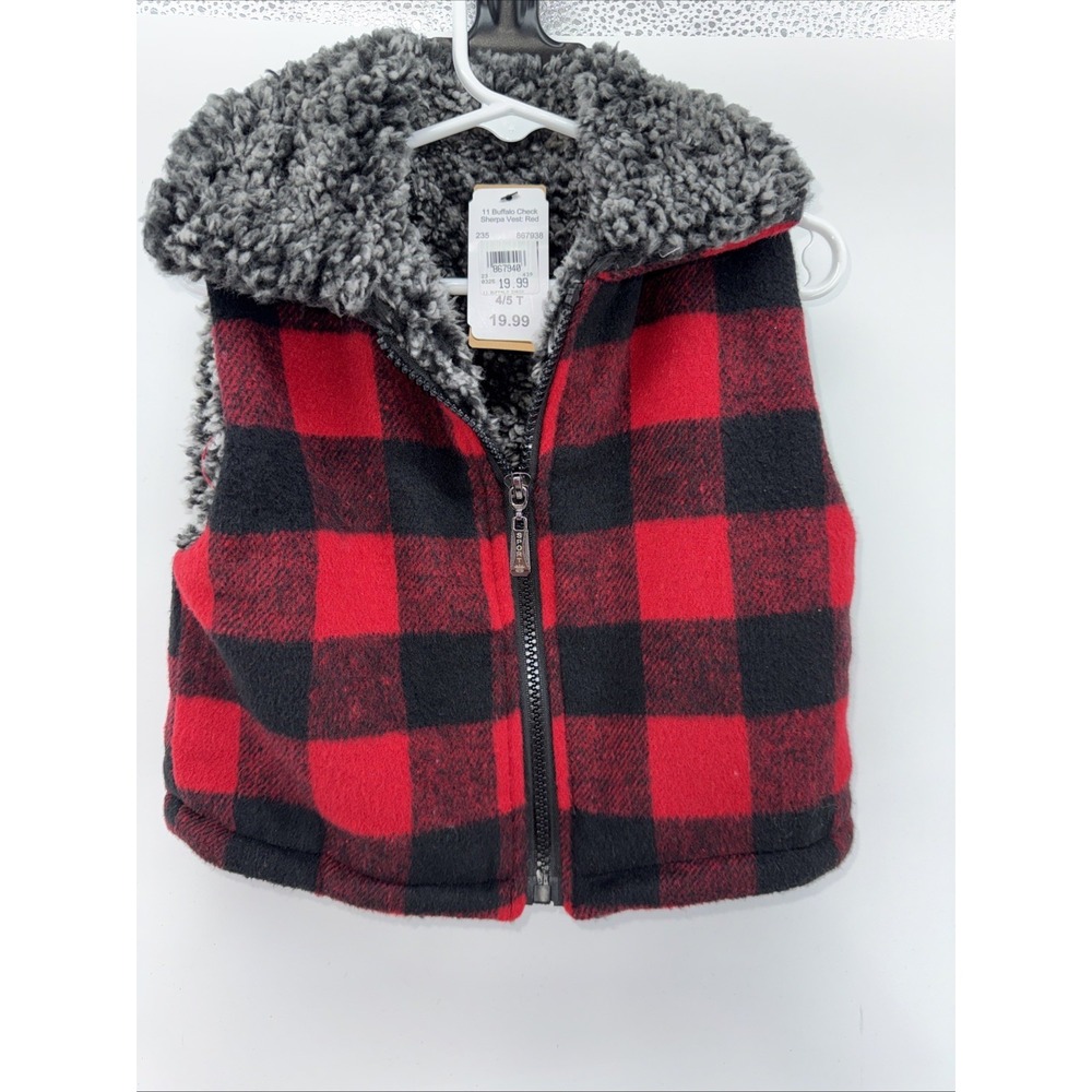 NWT Cracker Barrel Exclusive BUFFALO CHECK SHERPA VEST  Size 4/5 T